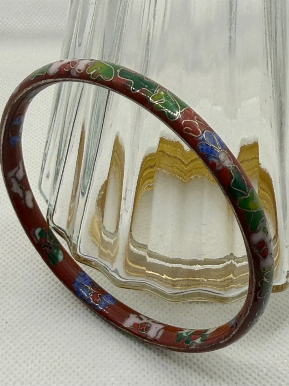 Vintage gorgeous Cloisonné Floral Enamel Bangle Bracelet - Red, Green, Blue